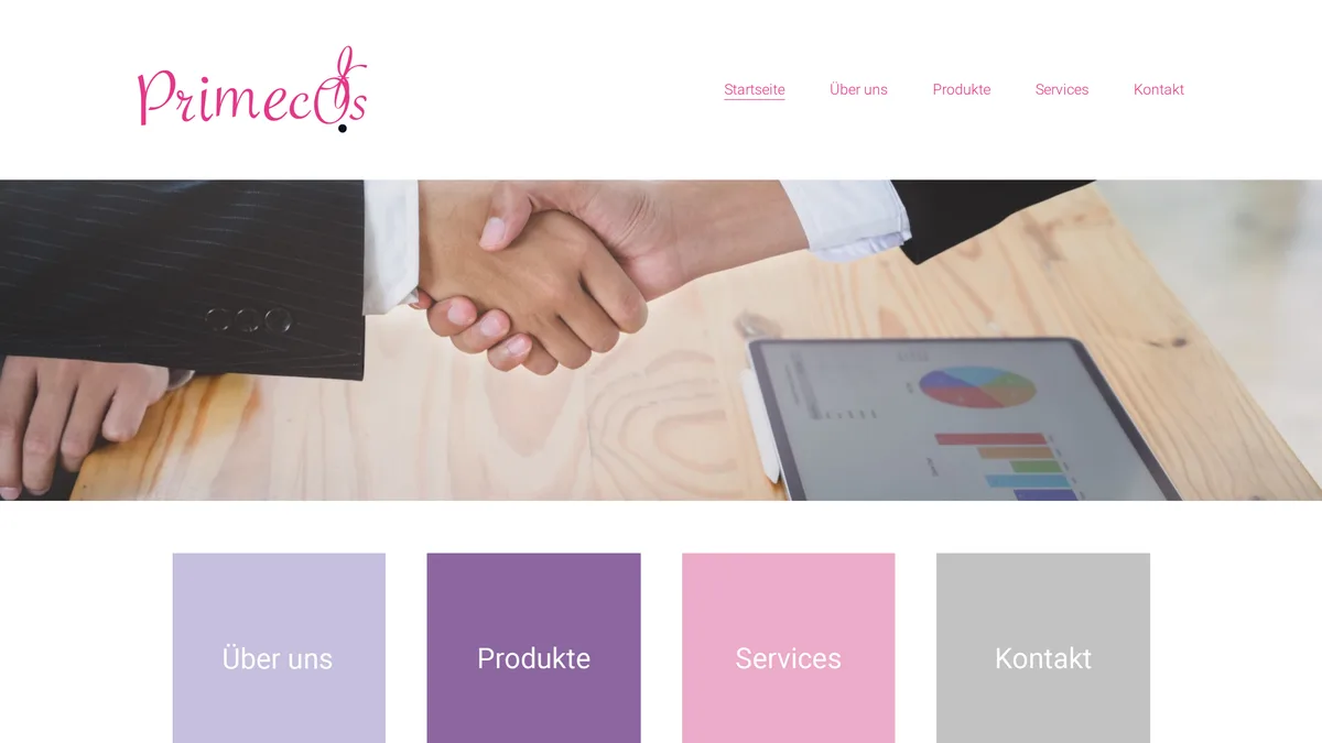 Primecos – Screenshot der Website
