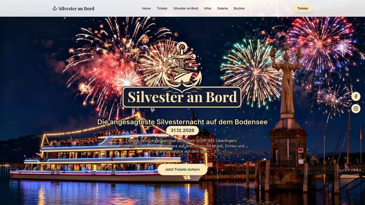 Silvester an Bord – Webdesign, Webentwicklung, Ticketverkauf